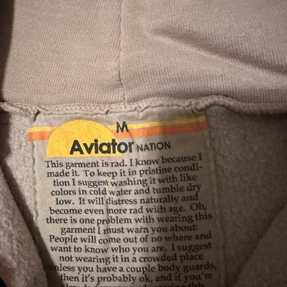 Aviator Nation Beige Hoodie with Rainbow Accents - Picture 2 of 3